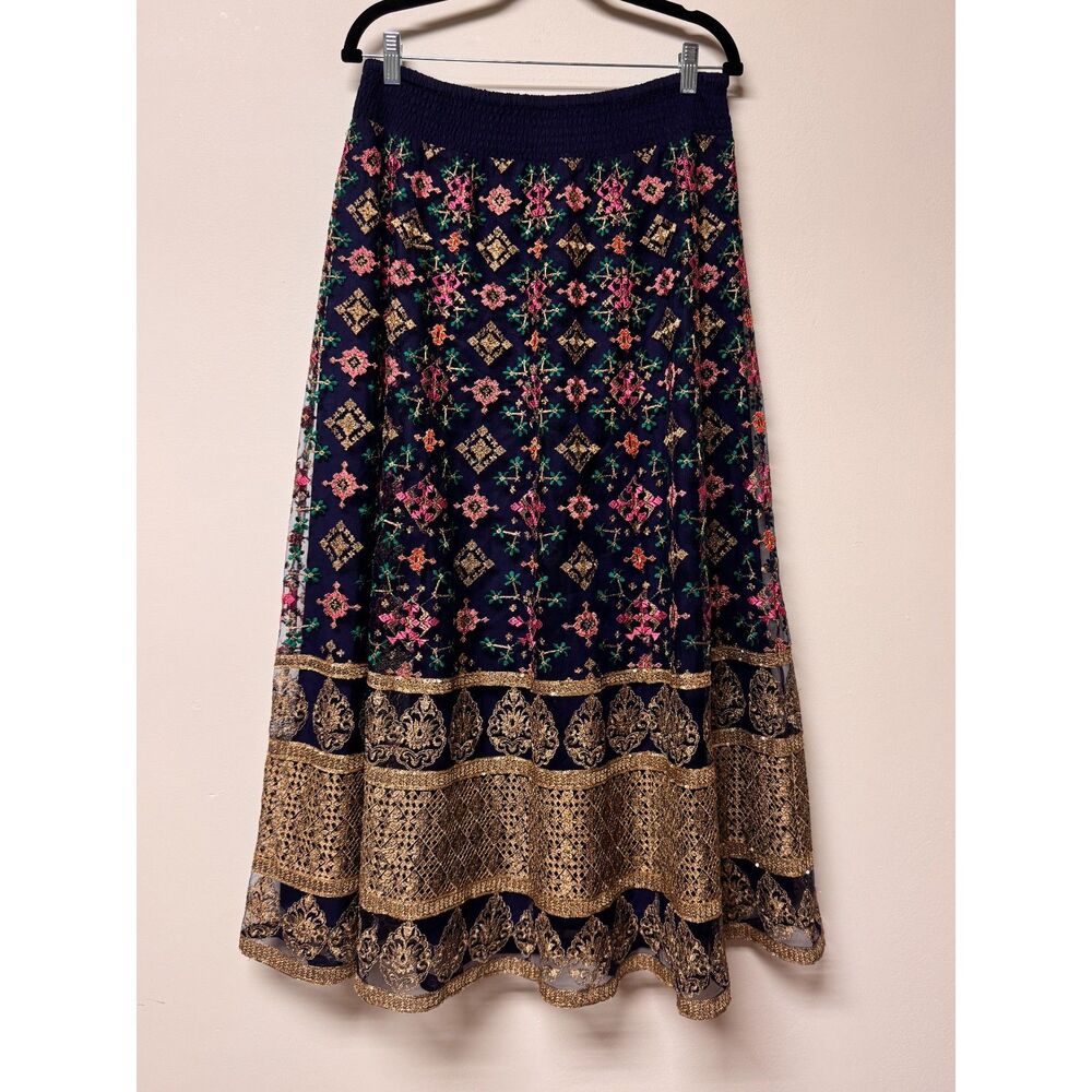 NWT - SOFT SURROUNDINGS Endless Night Midi Skirt Navy/Pink India, Sz M (10-12)